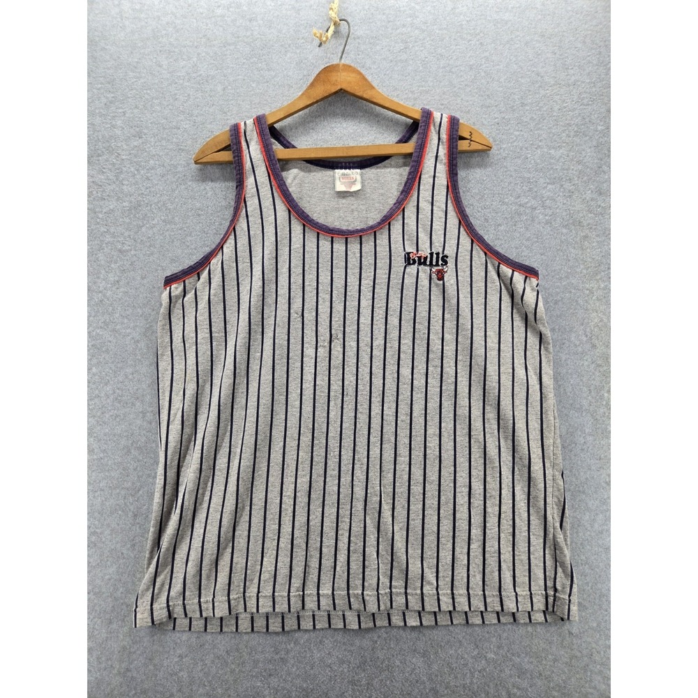 Vtg Chicago Bulls‎ Embroidered Cotton Striped Jersey Tshirt Large